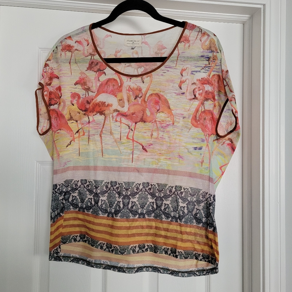 Anthropologie Dream Daily Flamingo Cap short Sleeve size petite S